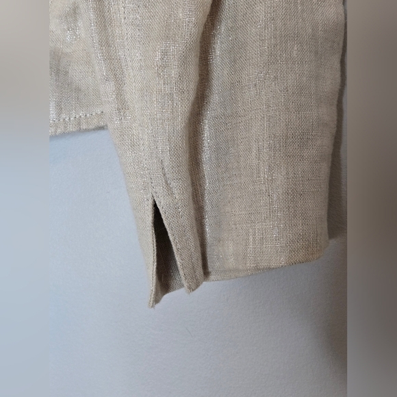 Linen Floral Bohemian Cropped Lined Blazer Quiet Luxury Neutral Size 10 - Picture 6 of 12